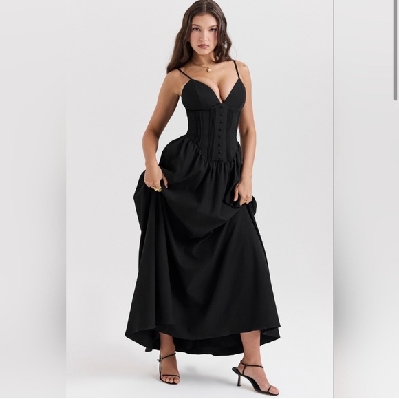 HOUSE OF CB Lova Corset Maxi Dress in Black Size Large - Picture 9 of 10
